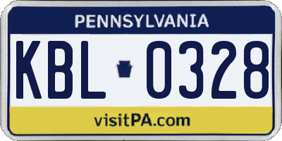 PA license plate KBL0328