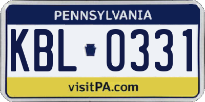 PA license plate KBL0331