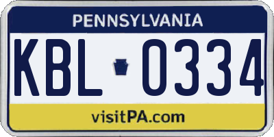 PA license plate KBL0334