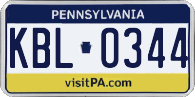 PA license plate KBL0344