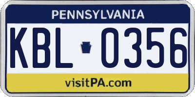 PA license plate KBL0356