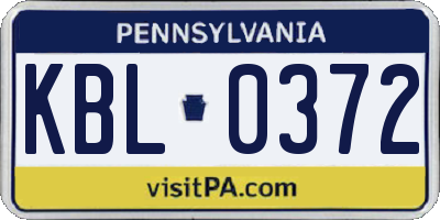 PA license plate KBL0372