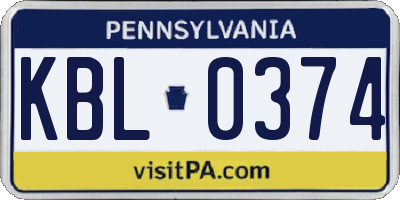 PA license plate KBL0374