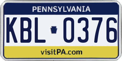 PA license plate KBL0376