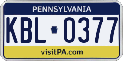 PA license plate KBL0377