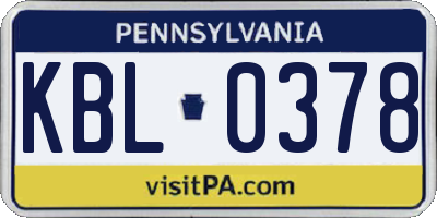 PA license plate KBL0378