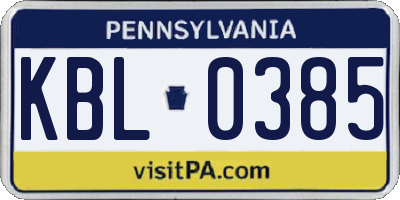 PA license plate KBL0385