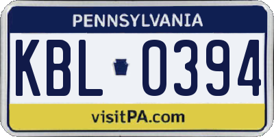 PA license plate KBL0394
