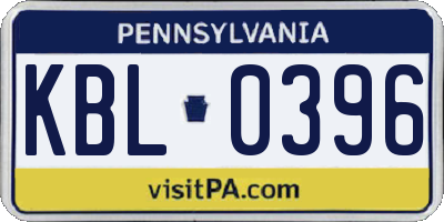 PA license plate KBL0396