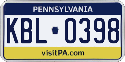 PA license plate KBL0398