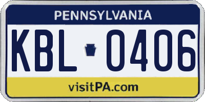 PA license plate KBL0406