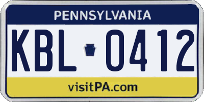 PA license plate KBL0412