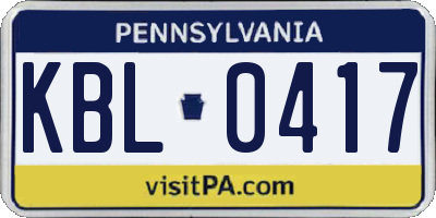 PA license plate KBL0417
