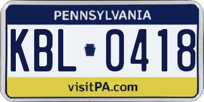 PA license plate KBL0418