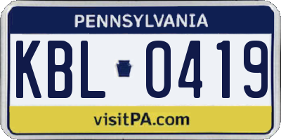 PA license plate KBL0419