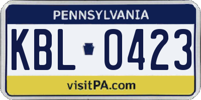 PA license plate KBL0423
