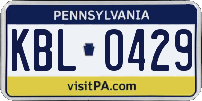 PA license plate KBL0429