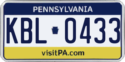 PA license plate KBL0433