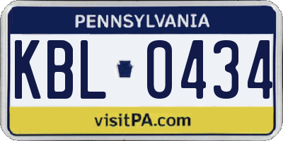 PA license plate KBL0434