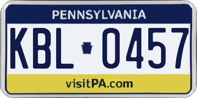 PA license plate KBL0457