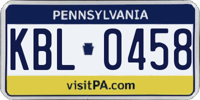 PA license plate KBL0458