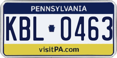 PA license plate KBL0463