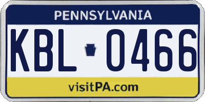 PA license plate KBL0466