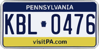 PA license plate KBL0476