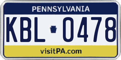PA license plate KBL0478