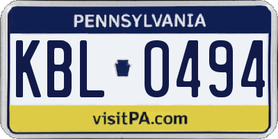 PA license plate KBL0494