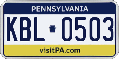 PA license plate KBL0503
