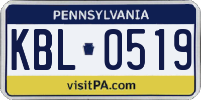 PA license plate KBL0519
