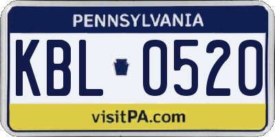 PA license plate KBL0520