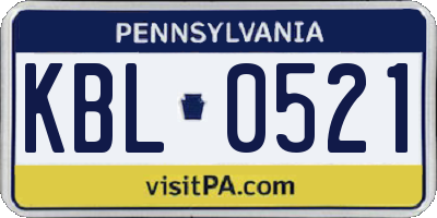 PA license plate KBL0521