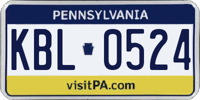 PA license plate KBL0524
