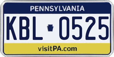 PA license plate KBL0525