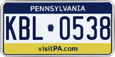 PA license plate KBL0538
