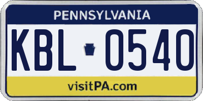 PA license plate KBL0540