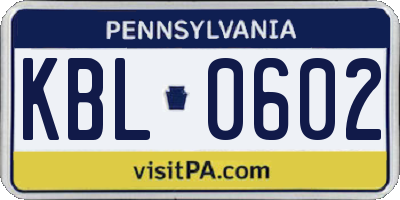 PA license plate KBL0602