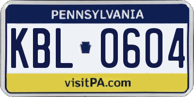 PA license plate KBL0604