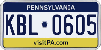 PA license plate KBL0605