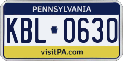 PA license plate KBL0630