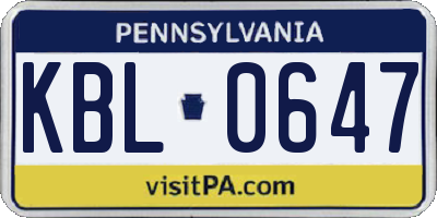 PA license plate KBL0647