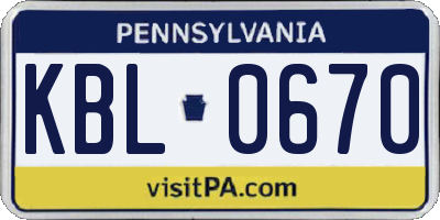 PA license plate KBL0670