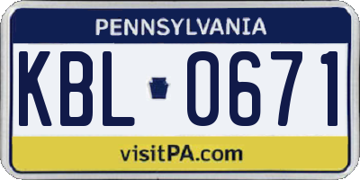 PA license plate KBL0671