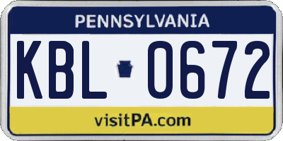 PA license plate KBL0672