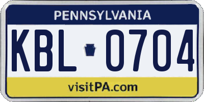 PA license plate KBL0704