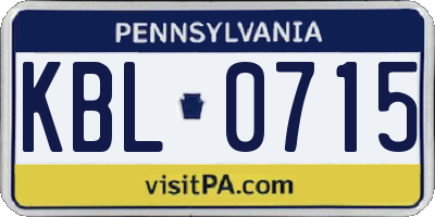PA license plate KBL0715