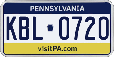 PA license plate KBL0720