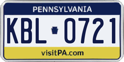 PA license plate KBL0721
